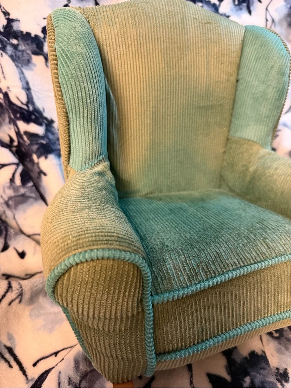 Vintage Green Corduroy Mini Accent Armchair - Perfect For Dolls or Bear Decor